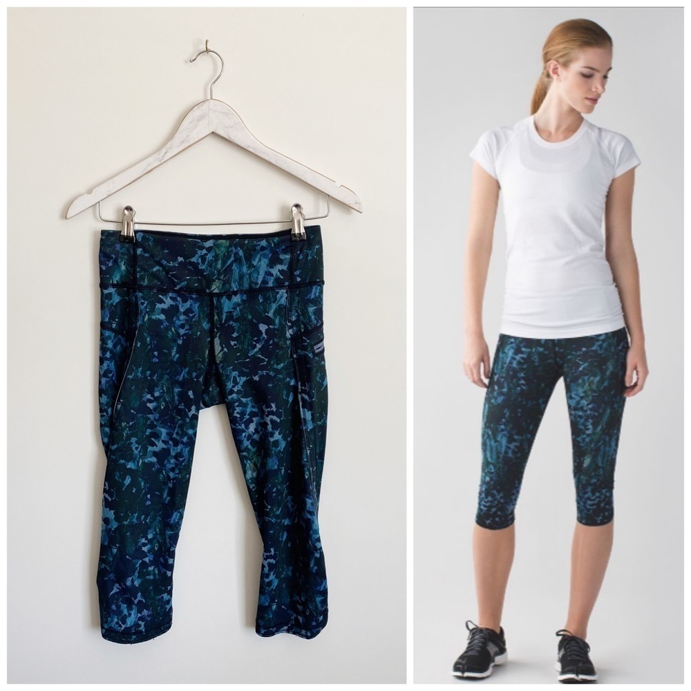 LULULEMON Run: Top Speed Crop Luxtreme Floral Backdrop Blue Black Green Size 4